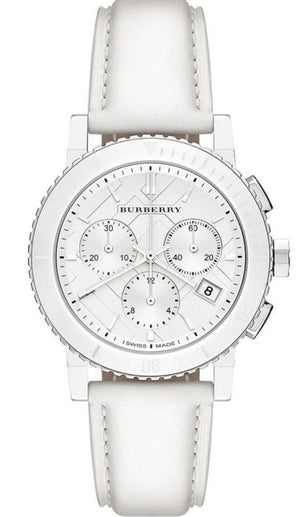 Buy Shop Burberry City Chronograph White Dial White Leather Strap Watch For Women - BU9701 USA Online
