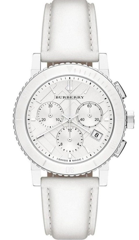 Buy Shop Burberry City Chronograph White Dial White Leather Strap Watch For Women - BU9701 USA Online