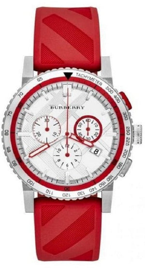 Buy Shop Burberry City Sport Chronograph White Dial Red Rubber Strap Watch For Men - BU9809 USA Online