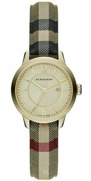 Buy Shop Burberry Classic Champagne Gold Dial Horseferry Leather Strap Watch for Women - BU10104 USA Online