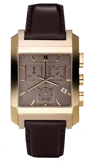 Buy Shop Burberry Heritage Chronograph Square Grey Dial Brown Leather Strap Watch for Men - BU1566 USA Online