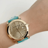Buy Shop Burberry Heritage Gold Dial Blue Leather Strap Watch for Women - BU9112 USA Online