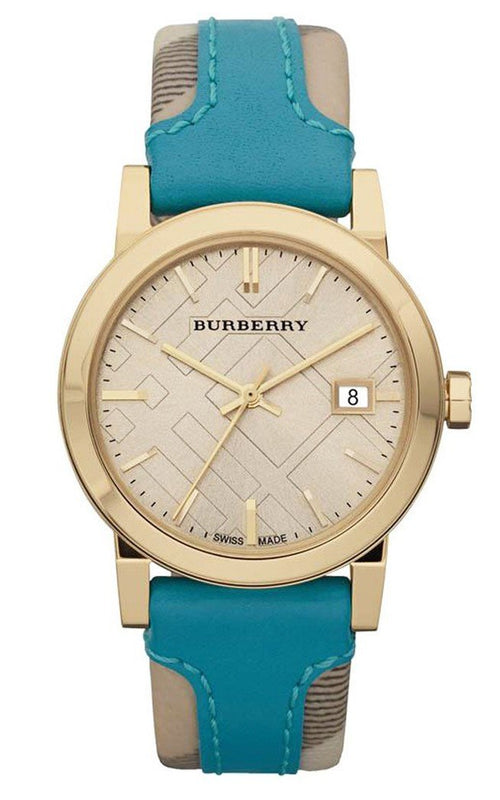 Buy Shop Burberry Heritage Gold Dial Blue Leather Strap Watch for Women - BU9112 USA Online