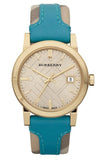 Buy Shop Burberry Heritage Gold Dial Blue Leather Strap Watch for Women - BU9112 USA Online