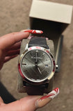 Buy Shop Burberry Heritage Grey Dial Black Leather Strap Watch for Men - BU9024 USA Online