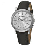 Burberry The City Chronograph White Dial Black Leather Strap Watch for Men - BU9355