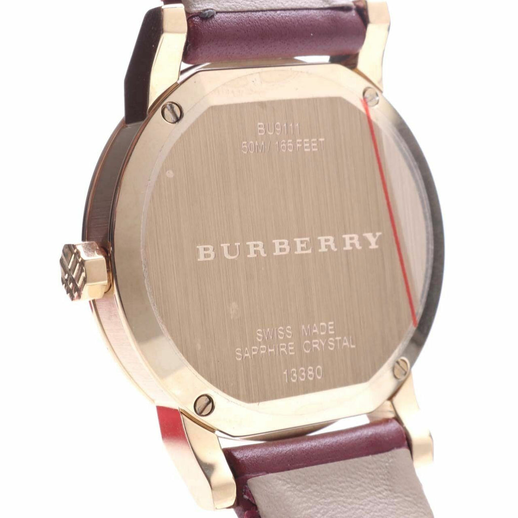 Buy Shop Burberry Heritage Nova Gold Dial Haymarket Red Leather Strap Watch for Women - BU9111 USA Online