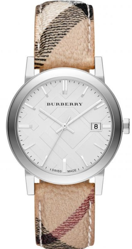 Buy Shop Burberry The City Nova Silver Dial White Leather Strap Watch for Women - BU9022 USA Online