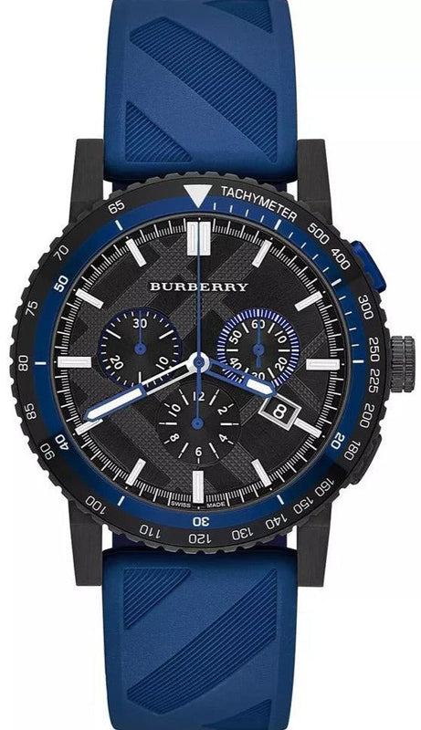 Buy Shop Burberry The City Sport Chronograph Black Dial Blue Rubber Strap Watch For Men - BU9807 USA Online