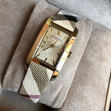 Buy Shop Burberry Pioneer Champagne Dial Haymarket Beige Leather Strap Watch for Women - BU9407 USA Online