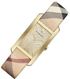 Buy Shop Burberry Pioneer Champagne Dial Haymarket Beige Leather Strap Watch for Women - BU9407 USA Online