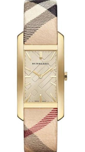 Buy Shop Burberry Pioneer Champagne Dial Haymarket Beige Leather Strap Watch for Women - BU9407 USA Online