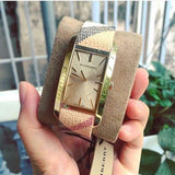 Buy Shop Burberry Pioneer Gold Dial Haymarket Beige Leather Strap Watch for Women - BU9509 USA Online