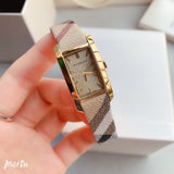 Buy Shop Burberry Pioneer Gold Dial Haymarket Beige Leather Strap Watch for Women - BU9509 USA Online