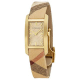 Buy Shop Burberry Pioneer Gold Dial Haymarket Beige Leather Strap Watch for Women - BU9509 USA Online