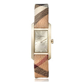 Buy Shop Burberry Pioneer Gold Dial Haymarket Beige Leather Strap Watch for Women - BU9509 USA Online