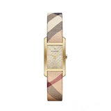 Buy Shop Burberry Pioneer Gold Dial Haymarket Beige Leather Strap Watch for Women - BU9509 USA Online