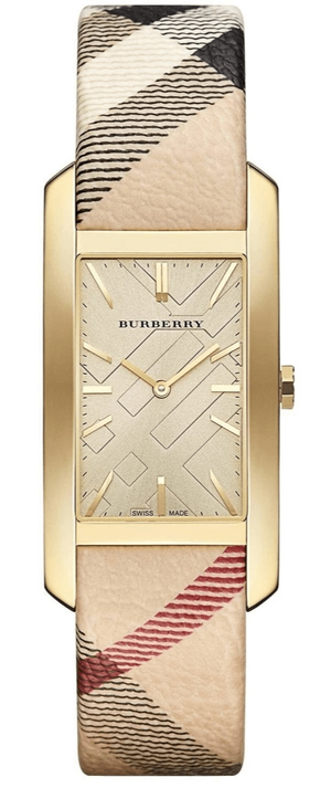 Buy Shop Burberry Pioneer Gold Dial Haymarket Beige Leather Strap Watch for Women - BU9509 USA Online