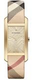 Buy Shop Burberry Pioneer Gold Dial Haymarket Beige Leather Strap Watch for Women - BU9509 USA Online