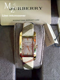 Burberry Pioneer Gold Dial Haymarket Beige Leather Strap Watch for Women - BU9509