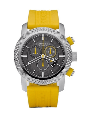 Buy Shop Burberry Sport Chronograph Grey Dial Yellow Rubber Strap Watch for Men - BU7712 USA Online