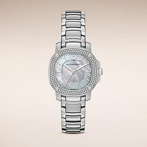Buy Shop Burberry The Britain Diamonds Mother of Pearl Dial Silver Steel Strap Watch for Women - BBY1801 USA Online