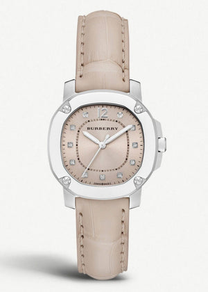 Buy Shop Burberry The Britain Diamonds Pink Dial Pink Leather Strap Watch for Women - BBY1802 USA Online