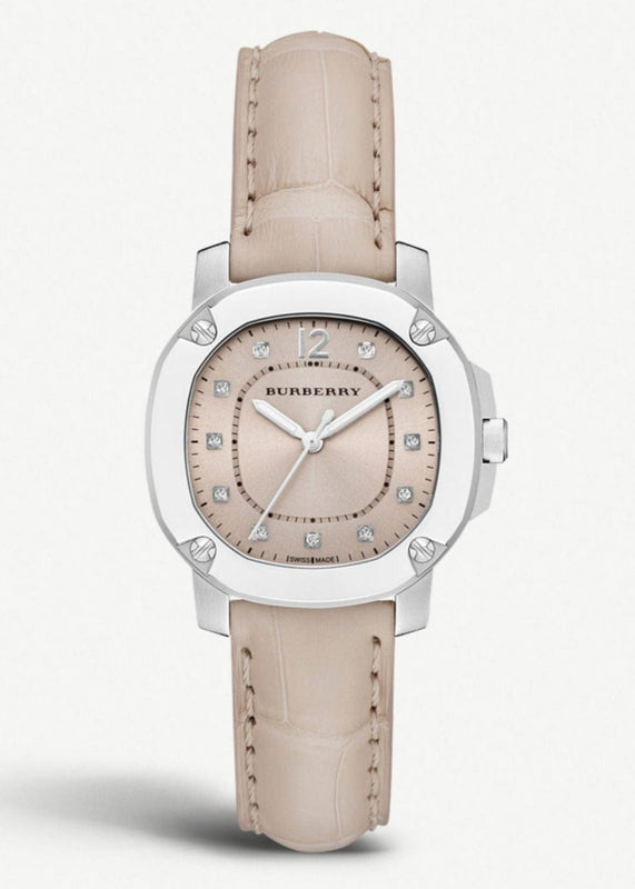 Buy Shop Burberry The Britain Diamonds Pink Dial Pink Leather Strap Watch for Women - BBY1802 USA Online