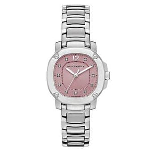 Buy Shop Burberry The Britain Diamonds Pink Dial Silver Steel Strap Watch for Women - BBY1805 USA Online