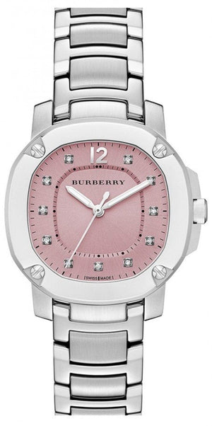 Buy Shop Burberry The Britain Diamonds Pink Dial Silver Steel Strap Watch for Women - BBY1805 USA Online
