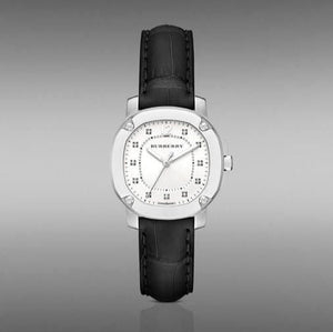 Buy Shop Burberry The Britain Diamonds White Dial Black Leather Strap Watch for Women - BBY1806 USA Online