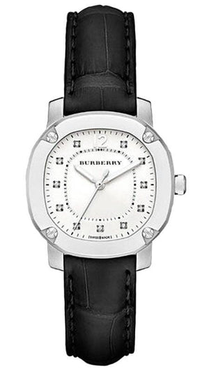 Buy Shop Burberry The Britain Diamonds White Dial Black Leather Strap Watch for Women - BBY1806 USA Online