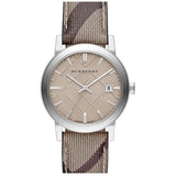 Buy Shop Burberry The City Beige Dial Chequered Brown Leather Strap Watch for Women - BU9029 USA Online