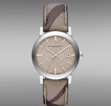 Buy Shop Burberry The City Beige Dial Chequered Brown Leather Strap Watch for Women - BU9029 USA Online