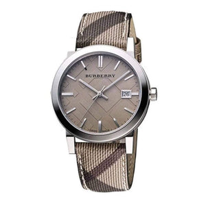 Buy Shop Burberry The City Beige Dial Chequered Brown Leather Strap Watch for Women - BU9029 USA Online