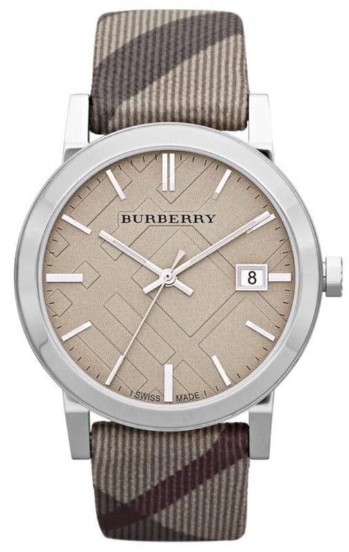 Buy Shop Burberry The City Beige Dial Chequered Brown Leather Strap Watch for Women - BU9029 USA Online