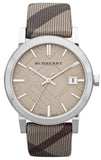 Buy Shop Burberry The City Beige Dial Chequered Brown Leather Strap Watch for Women - BU9029 USA Online