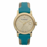 Burberry Heritage Gold Dial Blue Leather Strap Watch for Women - BU9112