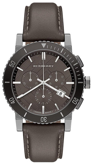 Buy Shop Burberry The City Chronograph Ion Plated Grey Dial Grey Leather Strap Watch for Men - BU9384 USA Online