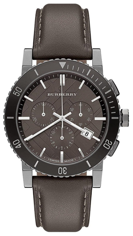 Buy Shop Burberry The City Chronograph Ion Plated Grey Dial Grey Leather Strap Watch for Men - BU9384 USA Online