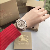 Buy Shop Burberry The City Chronograph Rose Gold Dial Beige Leather Strap Watch For Women - BU9702 USA Online