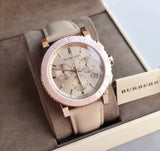 Buy Shop Burberry The City Chronograph Rose Gold Dial Beige Leather Strap Watch For Women - BU9702 USA Online