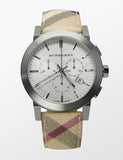 Buy Shop Burberry The City Chronograph White Dial Haymarket Leather Strap Watch For Men - BU9360 USA Online