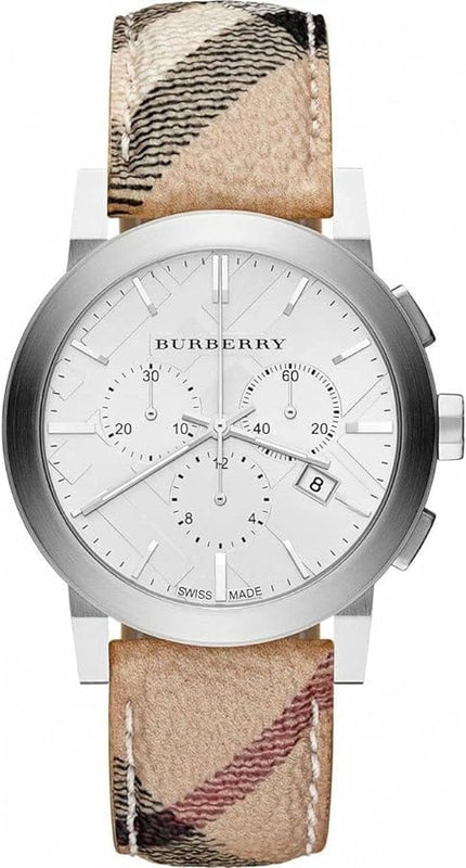 Buy Shop Burberry The City Chronograph White Dial Haymarket Leather Strap Watch For Men - BU9360 USA Online