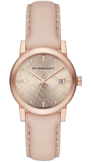 Buy Shop Burberry The City Diamonds Beige Dial Beige Leather Strap Watch for Women - BU9131 USA Online