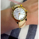 Buy Shop Burberry The City Diamonds Mother of Pearl Dial Brown Leather Strap Watch for Women - BU9226 USA Online
