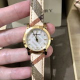 Buy Shop Burberry The City Diamonds Mother of Pearl Dial Brown Leather Strap Watch for Women - BU9226 USA Online