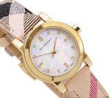 Buy Shop Burberry The City Diamonds Mother of Pearl Dial Brown Leather Strap Watch for Women - BU9226 USA Online