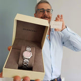 Buy Shop Burberry The City Diamonds Pink Dial Silver Steel Strap Watch for Women - BU9223 USA Online
