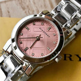 Buy Shop Burberry The City Diamonds Pink Dial Silver Steel Strap Watch for Women - BU9223 USA Online